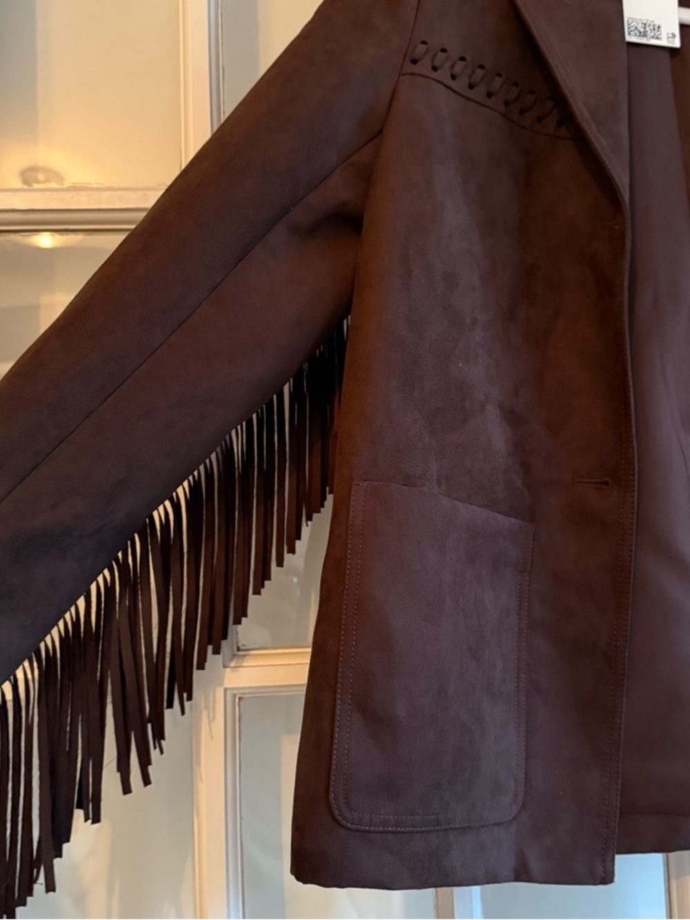 H&M Dark Brown Suede Fringe Blazer Jacket - Picture 3 of 6